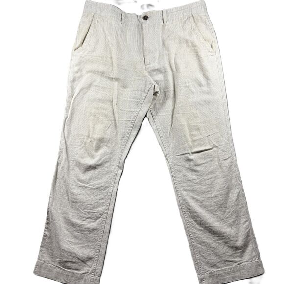 Banana Republic Men Striped Linen Pants Neutral Coastal Beachy Chino 35x30 F185 - Picture 1 of 9